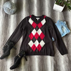 Red, White, and Black Argyle Croft & Barrow Sweater